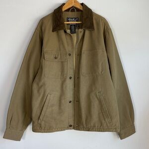 Vintage Eddie Bauer Leather Collar Barn Coat‎ Size M Chore Field Canvas Outdoors